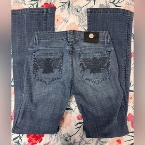 ANTIK Denim Embroidered Pocket Bootcut Vintage Gorgeous Little Stretch EUC